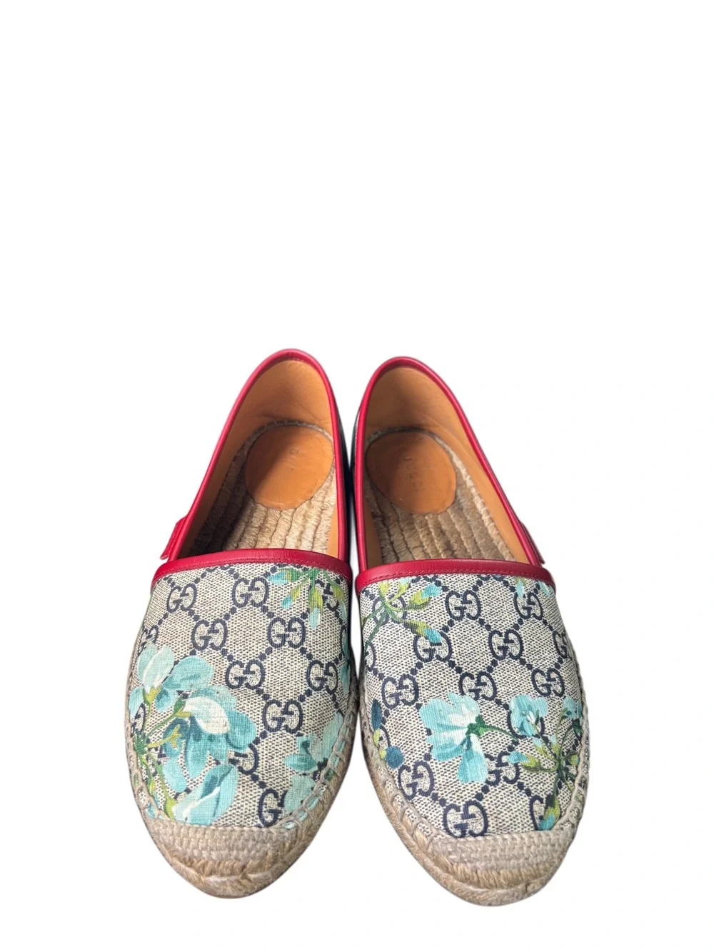 Gucci Blue Floral GG Canvas Espadrilles with Matching Crossbody and Red Trim